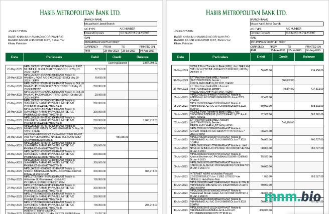 Szablon wyciągu bankowego Pakistan HBL w programie Word i PDF